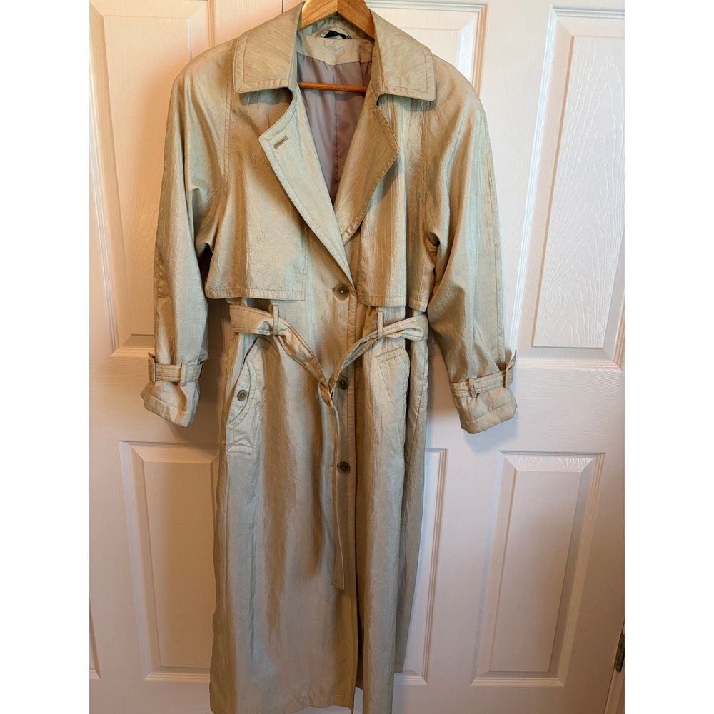 Vintage 1994 Utex Trench Coat Women 8 Champagne Gold Long Duster Belted Lined